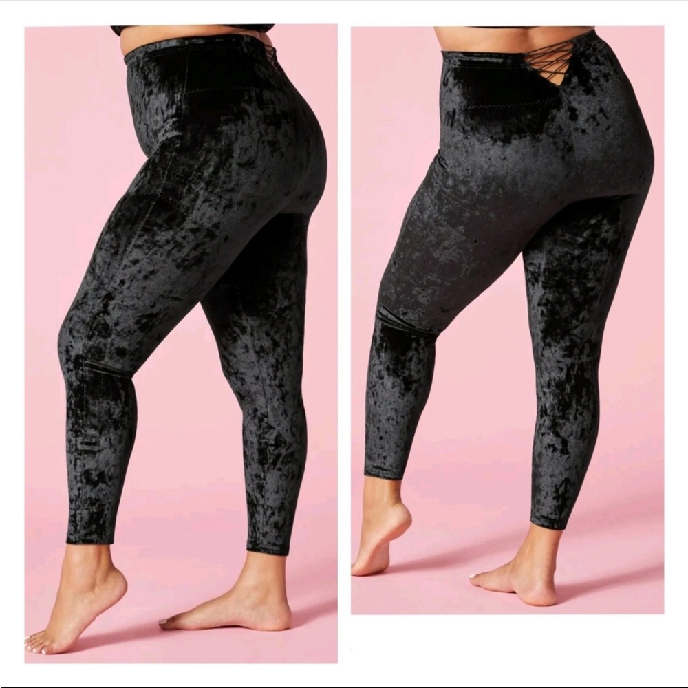 Yitty Plusshy Shaping Black Velvet High Waisted Leggings